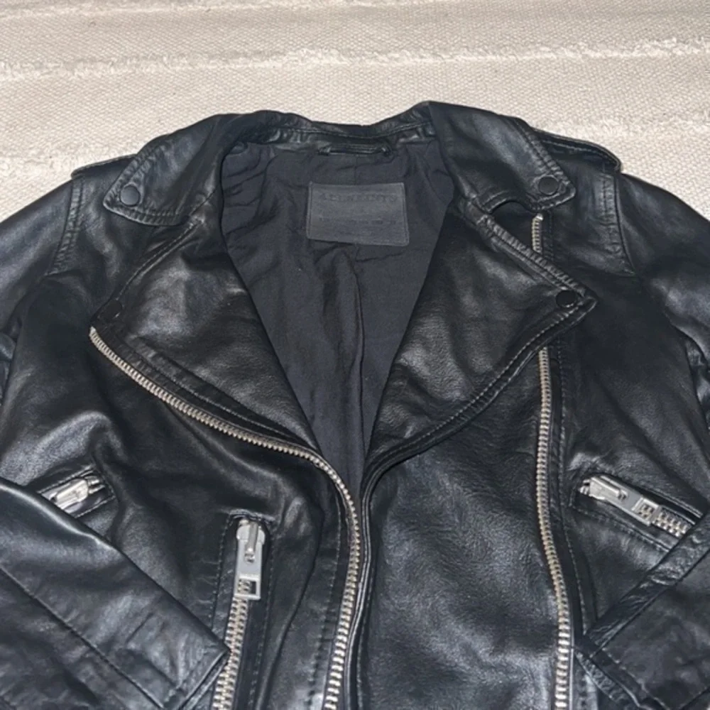 Allsaints‎ Balfern Black Leather Biker Moto Zip Jacket 00